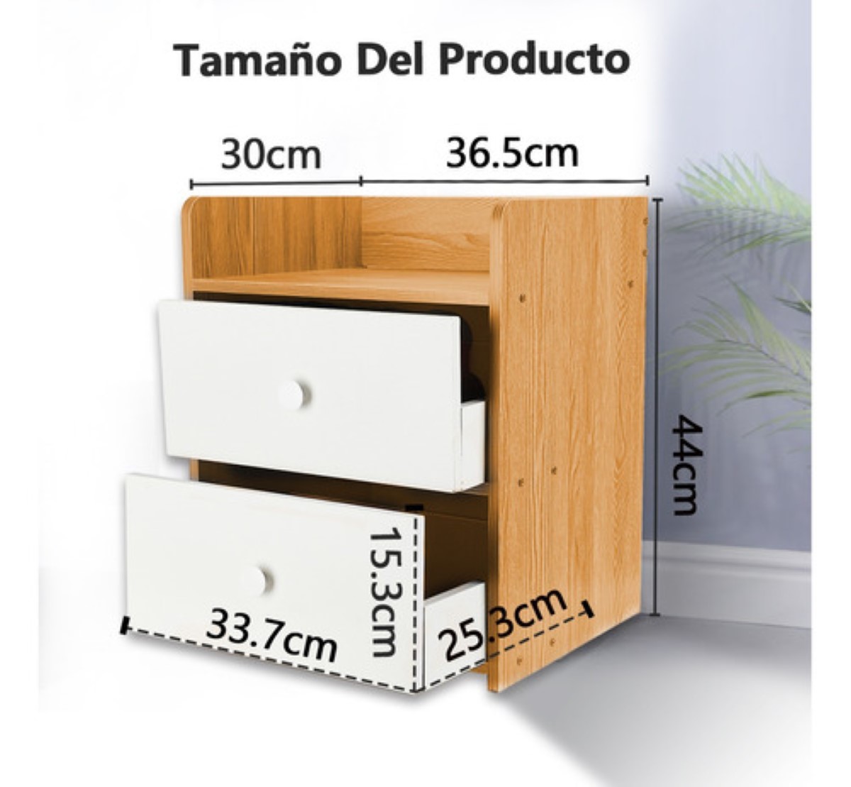 Mesita De Noche, Mesa Al Lado De La Cama Con 2 Cajones Amarillo