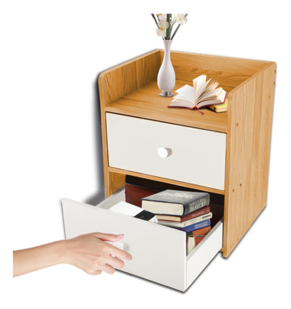 Mesita De Noche, Mesa Al Lado De La Cama Con 2 Cajones Amarillo