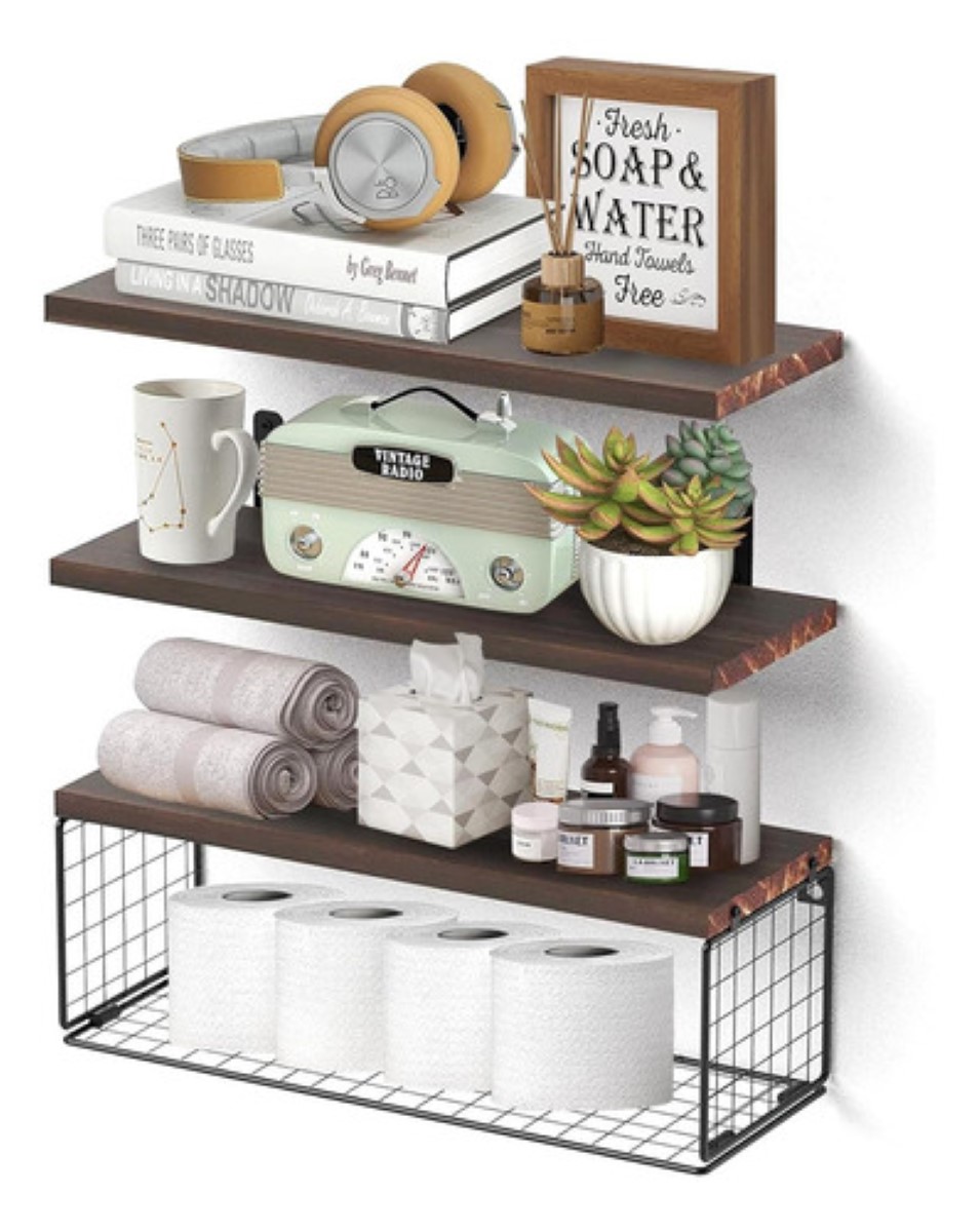 Set 4 Repisas Flotantes Minimalista Modernas 42*15 Con Cesta marron