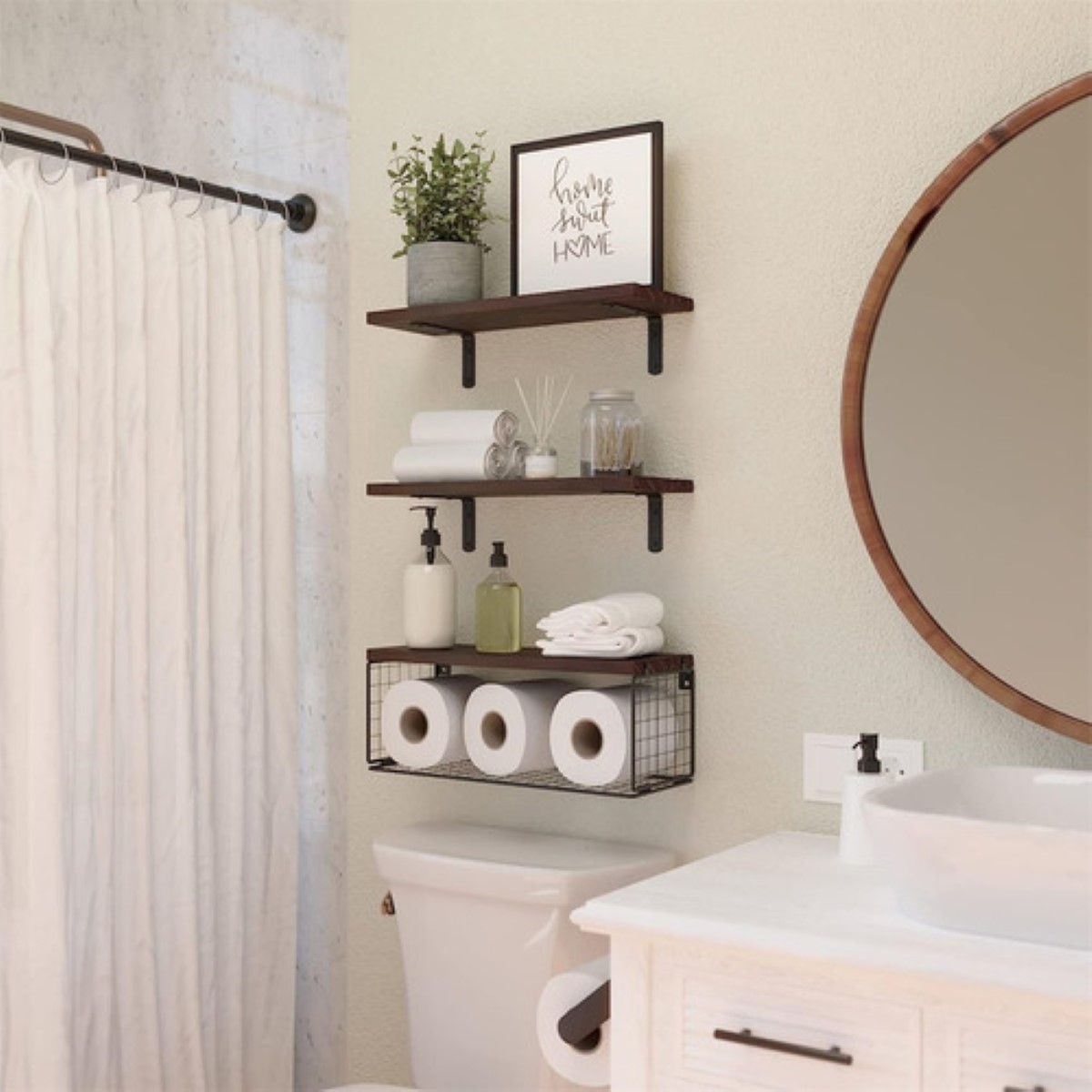 Set 4 Repisas Flotantes Minimalista Modernas 42*15 Con Cesta marron