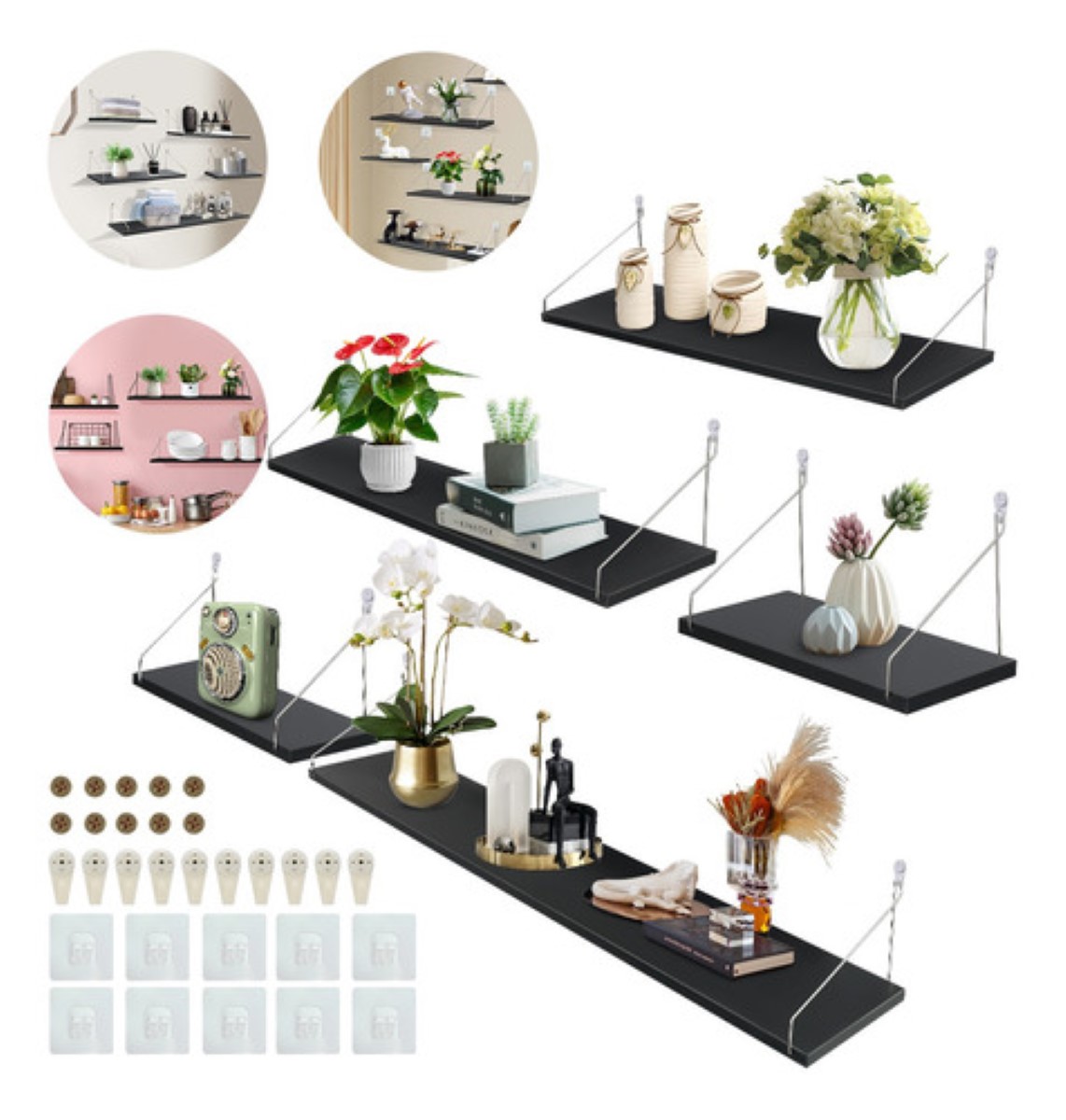 Set 5 Repisas Estantes Flotantes Modernas Minimalistas Negro