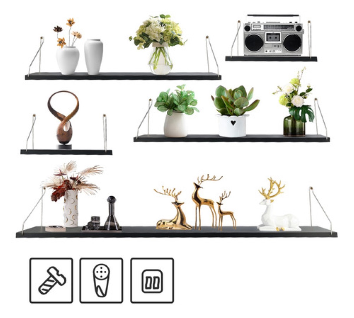 Set 5 Repisas Estantes Flotantes Modernas Minimalistas Negro