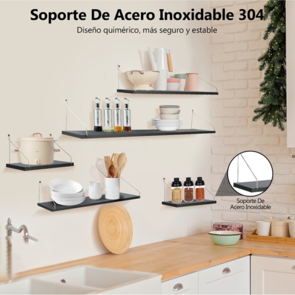 Set 5 Repisas Estantes Flotantes Modernas Minimalistas Negro