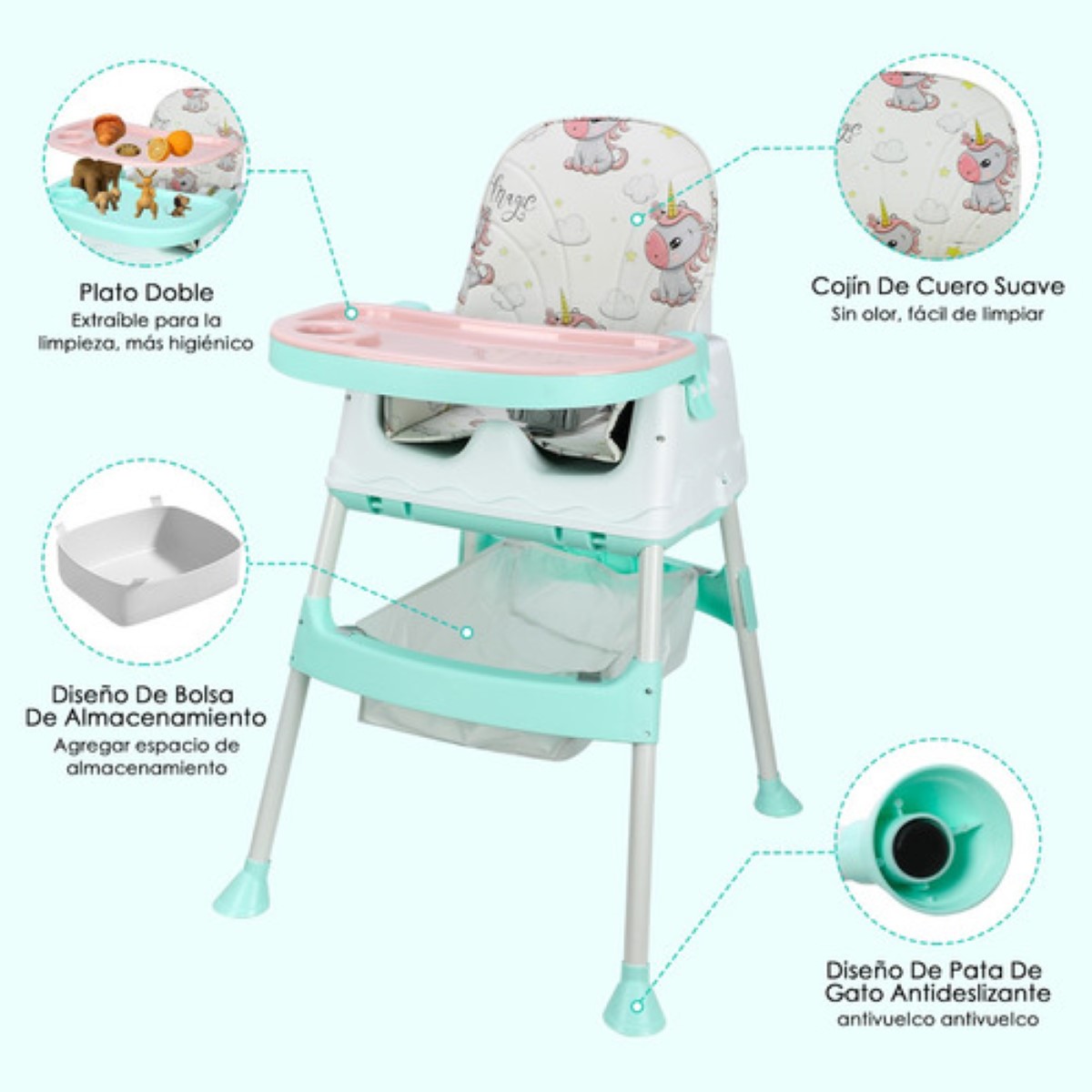 Silla Alta Para Bebé De Comer Periquera Ajustable 3 En 1 verde