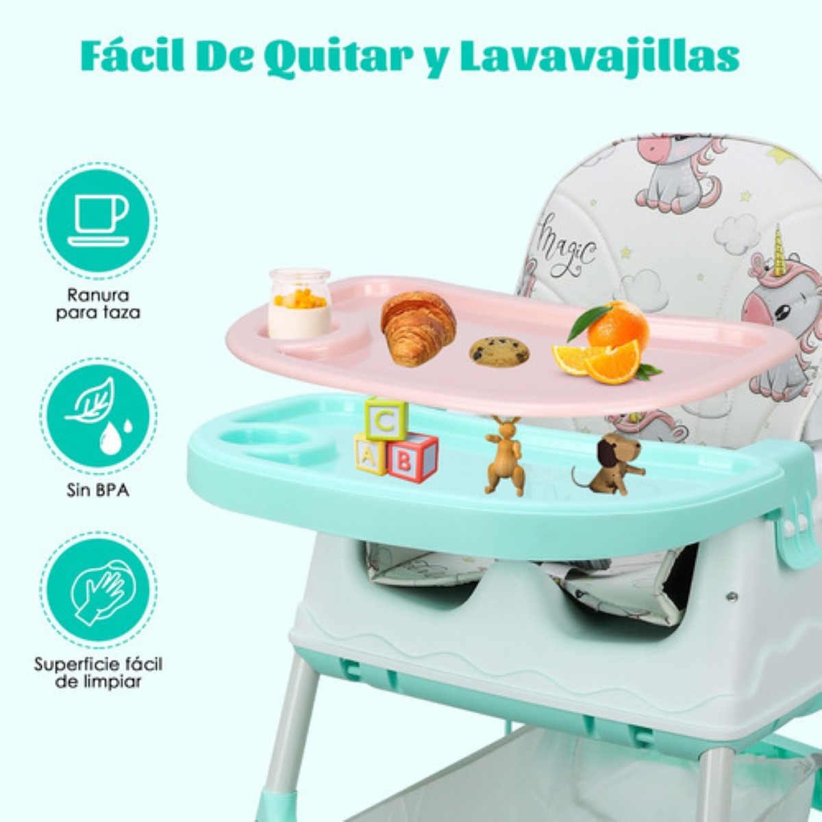 Silla Alta Para Bebé De Comer Periquera Ajustable 3 En 1 verde