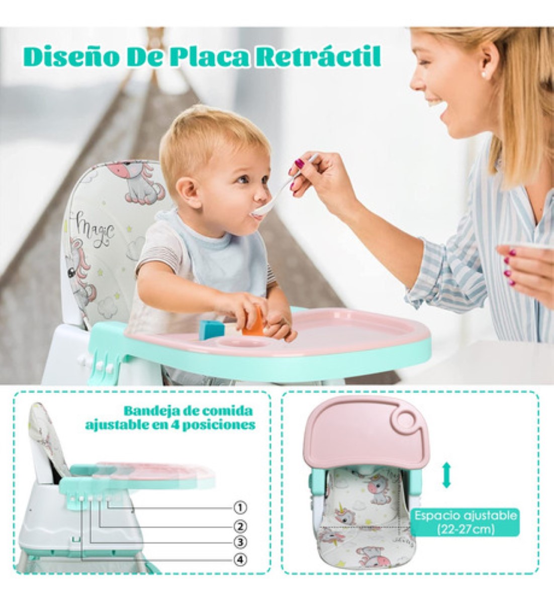 Silla Alta Para Bebé De Comer Periquera Ajustable 3 En 1 verde