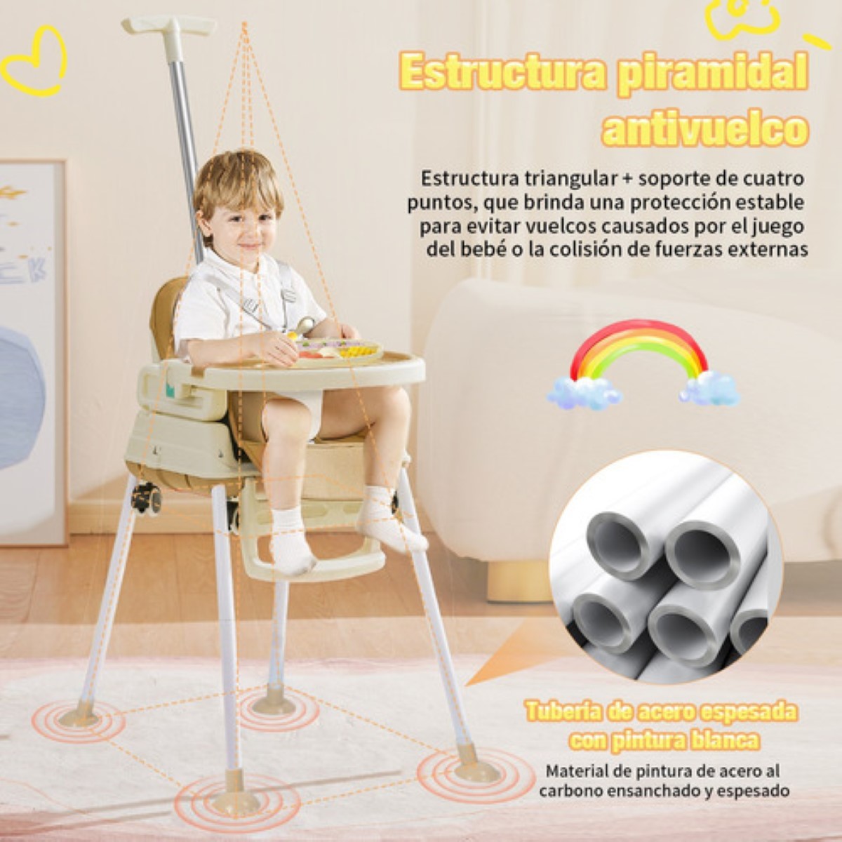 Silla Alta Periquera Bebé Para Comer Multifuncional 3 En 1 cafe
