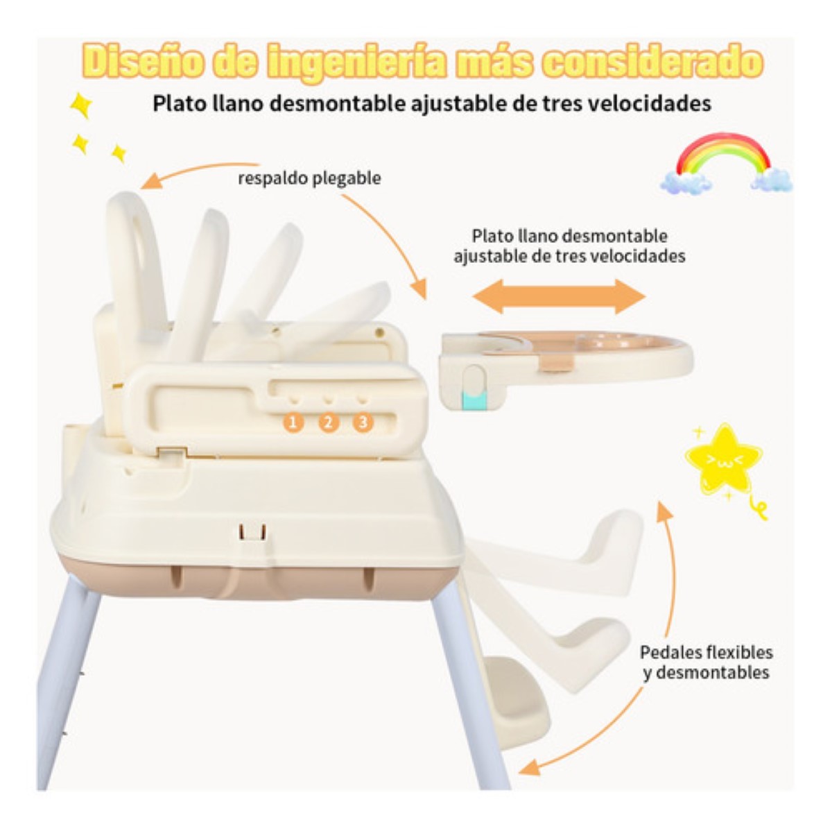 Silla Alta Periquera Bebé Para Comer Multifuncional 3 En 1 cafe
