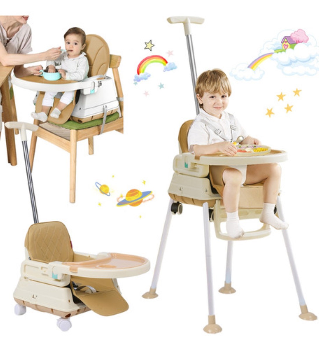 Silla Alta Periquera Bebé Para Comer Multifuncional 3 En 1 cafe