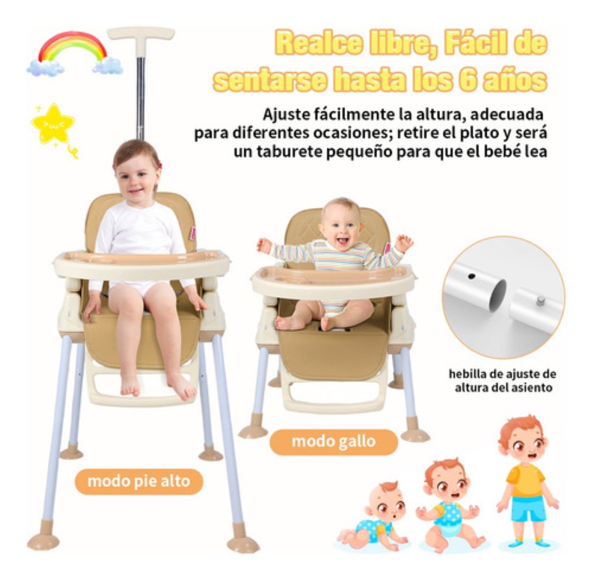 Silla Alta Periquera Bebé Para Comer Multifuncional 3 En 1 cafe
