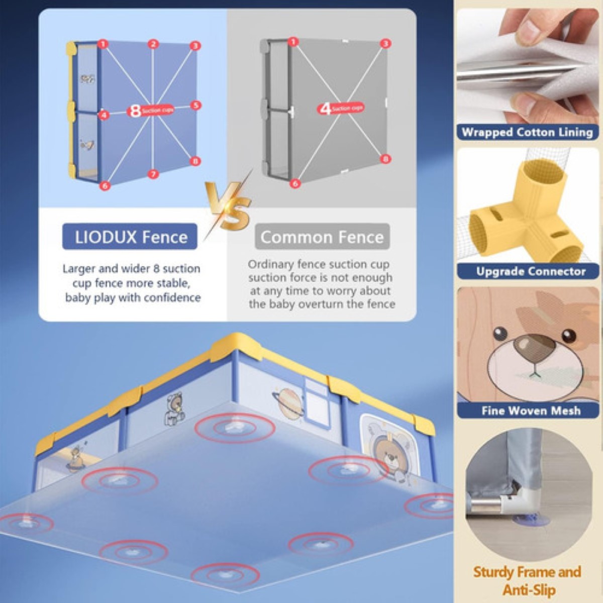 Corral Para Bebes Corralito De Juegos Plegable Con 60 Pelota azul amarillo