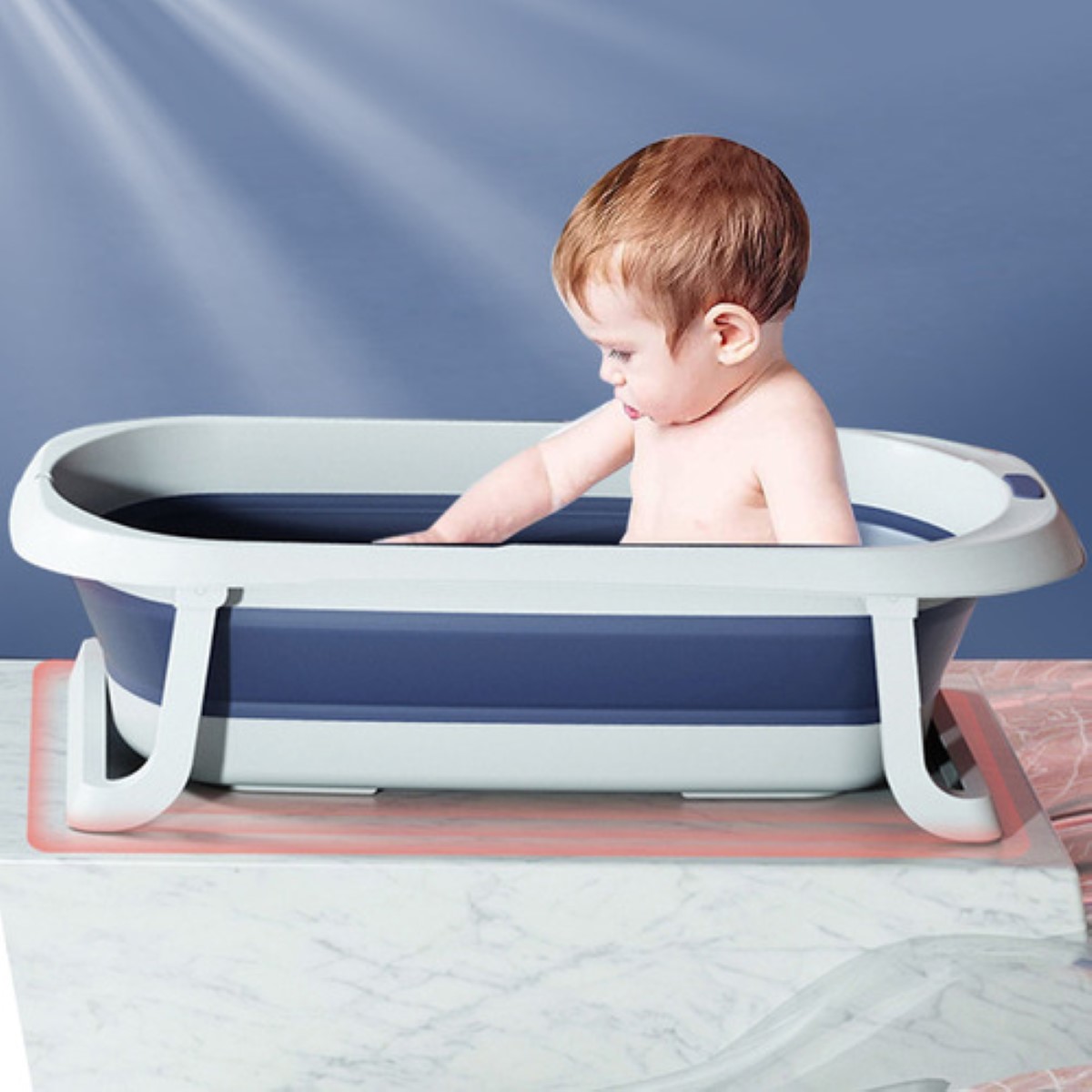 Bañera para Bebé Plegable con Termómetro Ocean + Hamaca de Baño