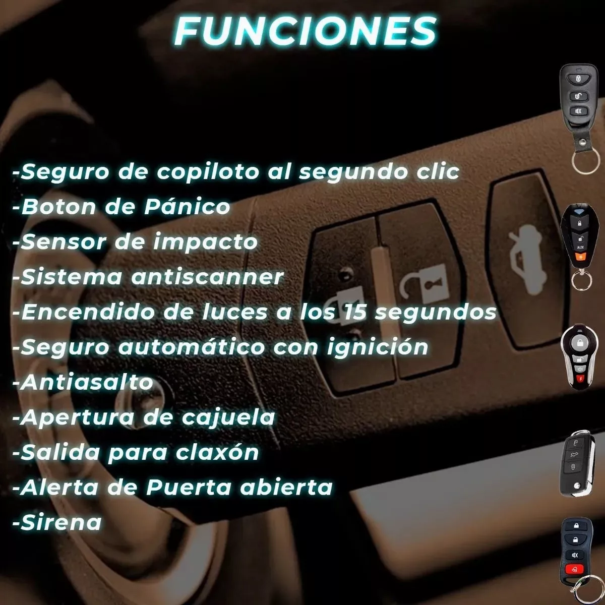 Alarma Automotriz Universal Con 2 Llaves Mando A Distancia