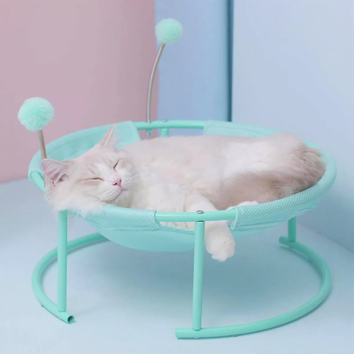 Hamaca Redonda Para Gatos Desmontable Turquesa