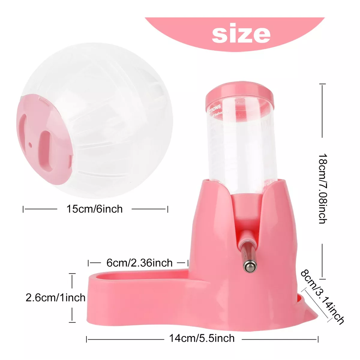 Bebedero Para Hámster Conejo 3 En 1 80ml + Esfera Hamster