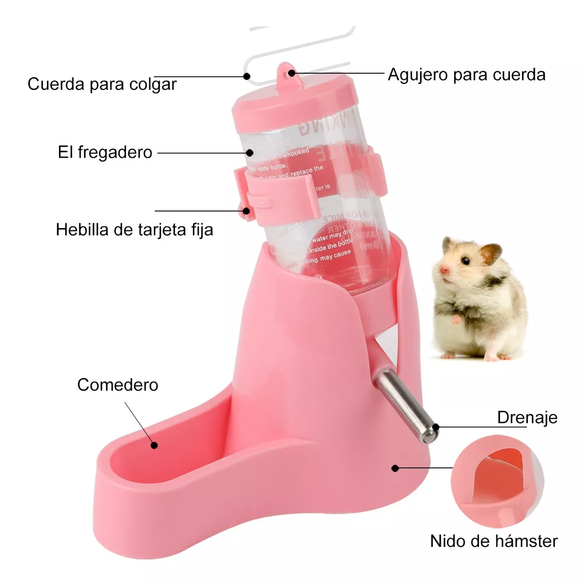 Bebedero Para Hámster Conejo 3 En 1 80ml + Esfera Hamster