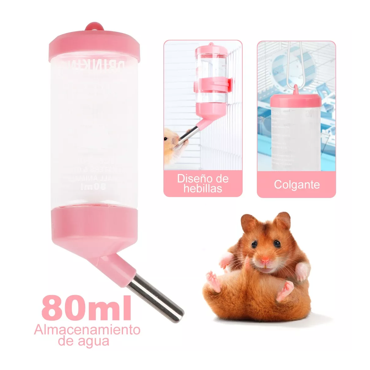 Bebedero Para Hámster Conejo 3 En 1 80ml + Esfera Hamster