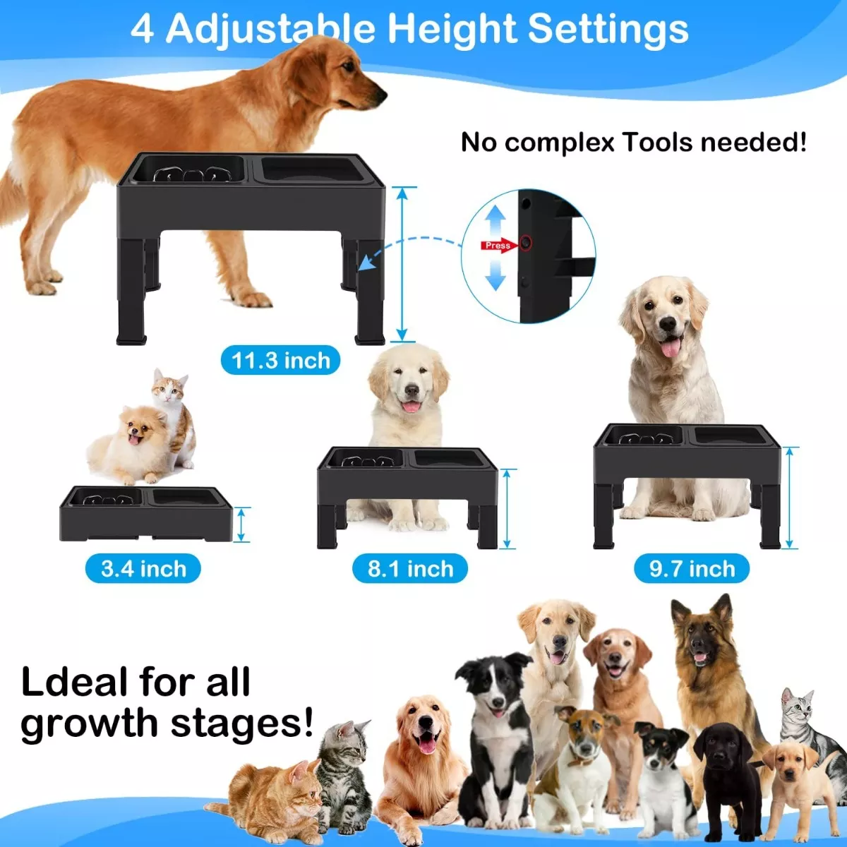 Comedero Elevado Para Perro Perros Mascota,altura Ajustable Negro