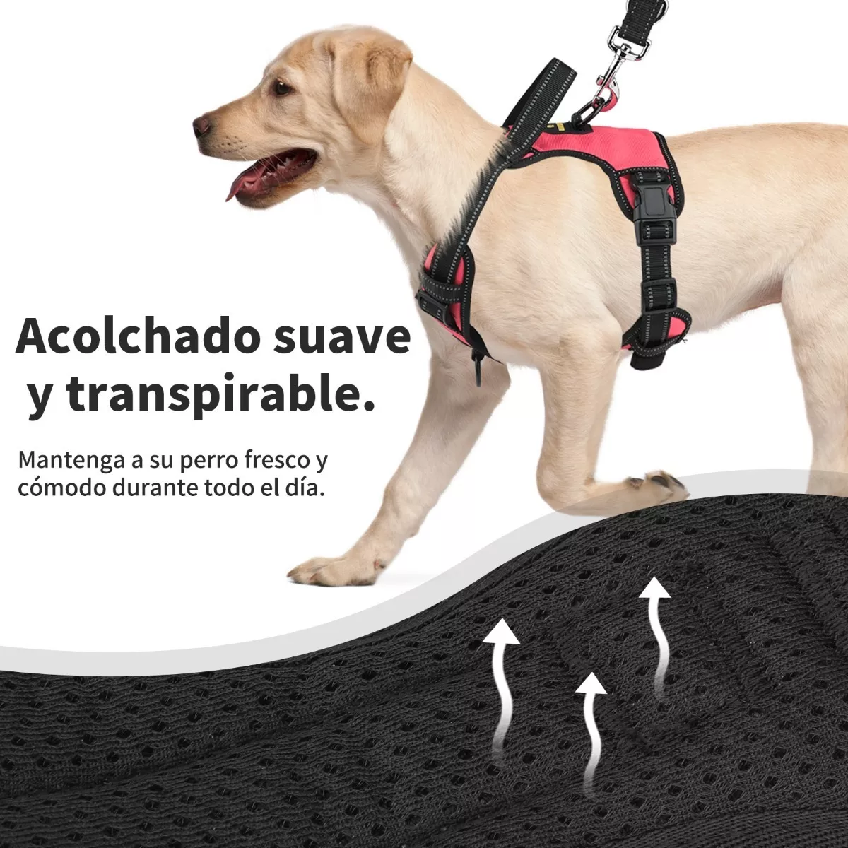Pechera Arnés Para Perro Regulable Con Bandas Reflectivas Rosa XL
