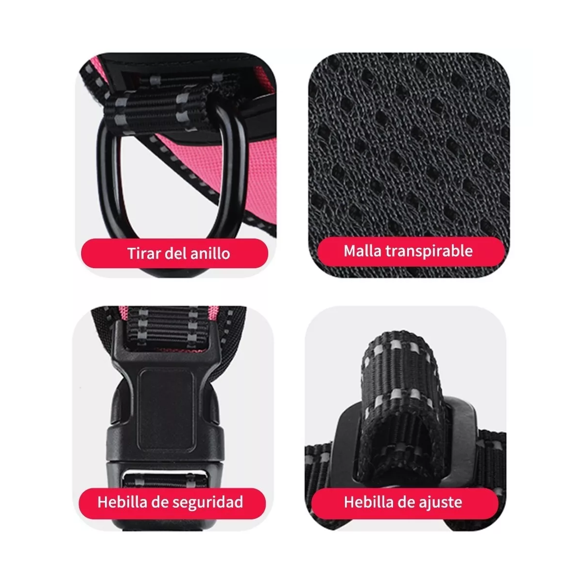 Pechera Arnés Para Perro Regulable Con Bandas Reflectivas Rosa XL