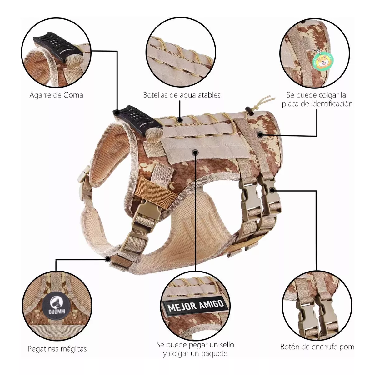 Pechera Arnés De Seguridad Para Perro Camuflaje Caki G