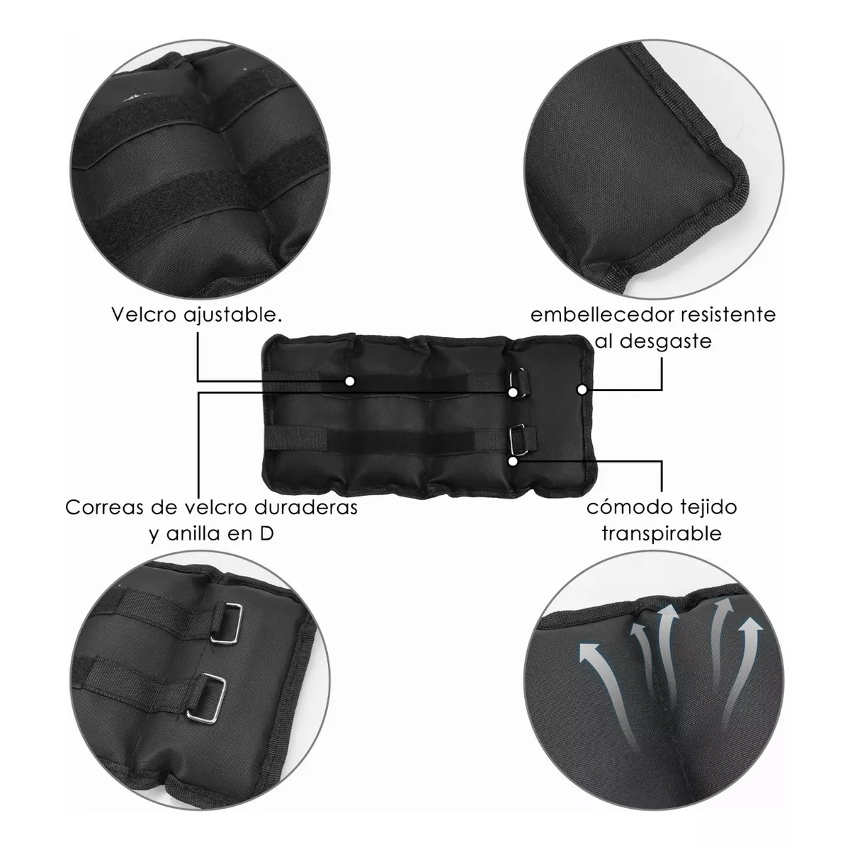 Polainas Tobillo Munequeras Pesas Ajustables Peso 1.5kg Negro