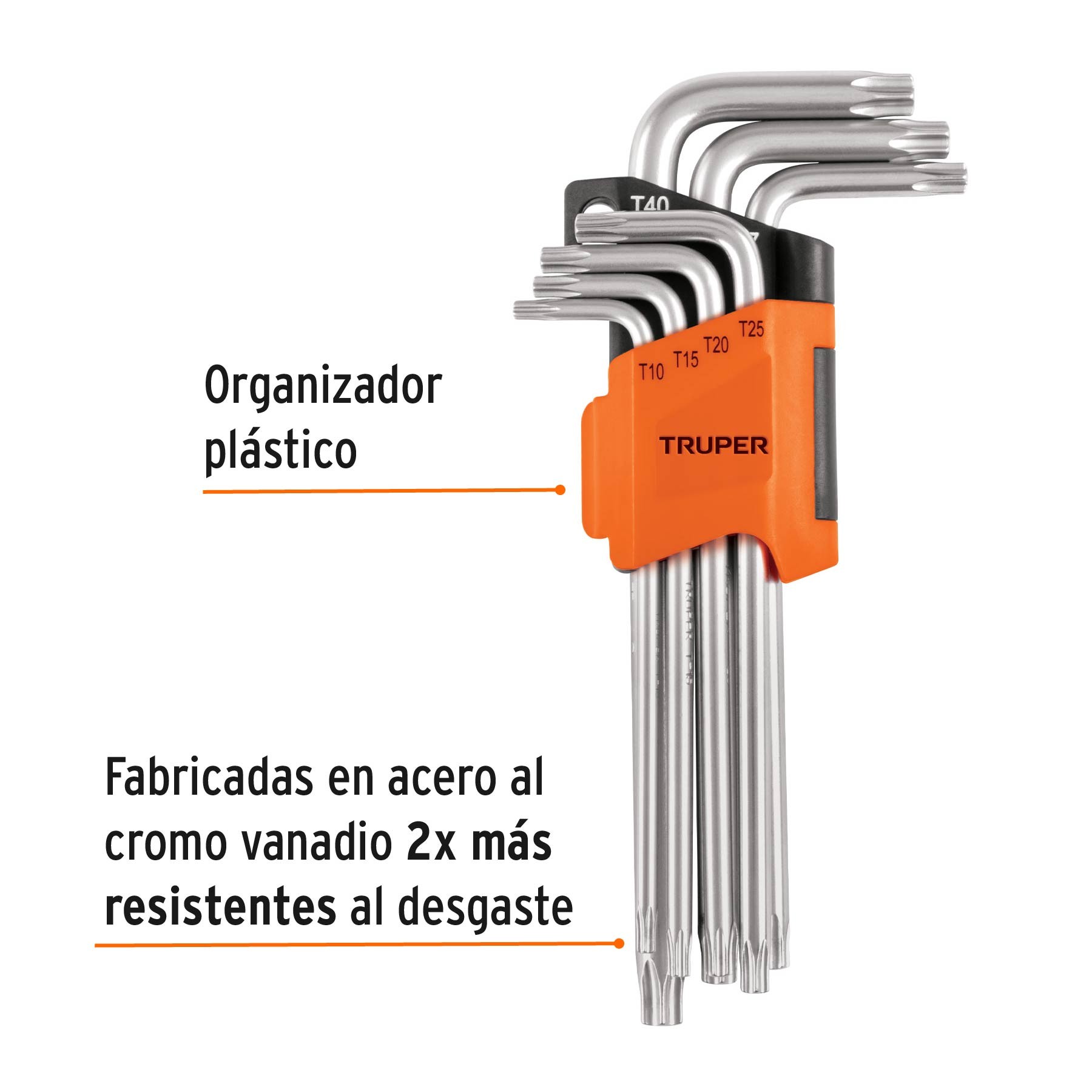 JUEGO DE 7 LLAVES TORX LARGAS CON ORGANIZADOR, TRUPER 15553