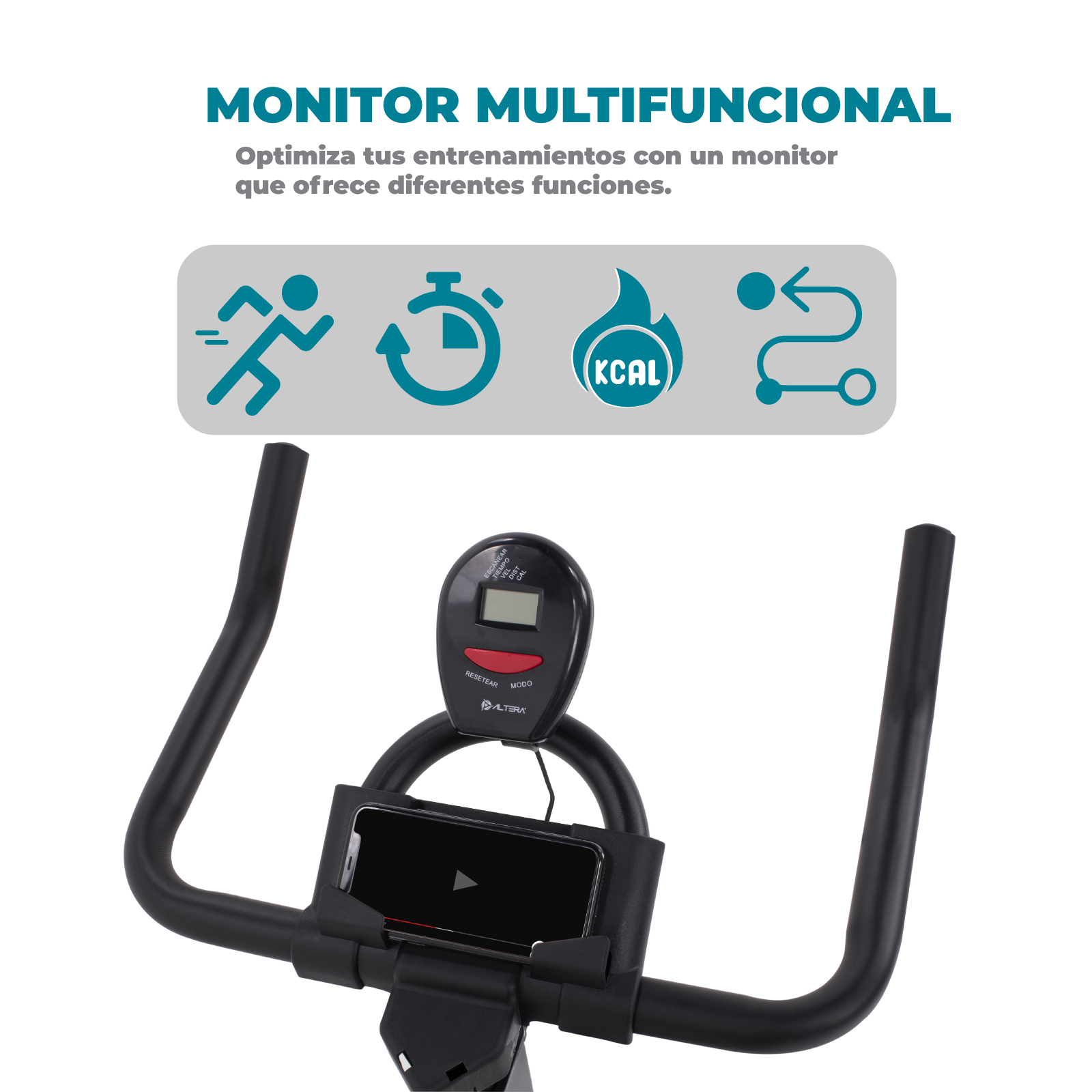Altera Bicicleta estacionaria fija | Disco de inercia | Monitor multifuncional | Ajustable | Solida | Elegante