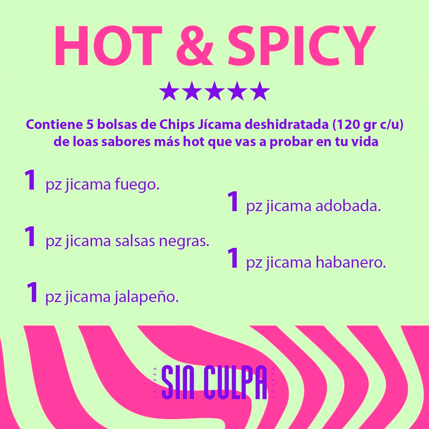 Snack Jicama deshidratado | 5 Bolsas x 120gr | Snacks Saludables | Botanas Saludables | Hotspicy Pack