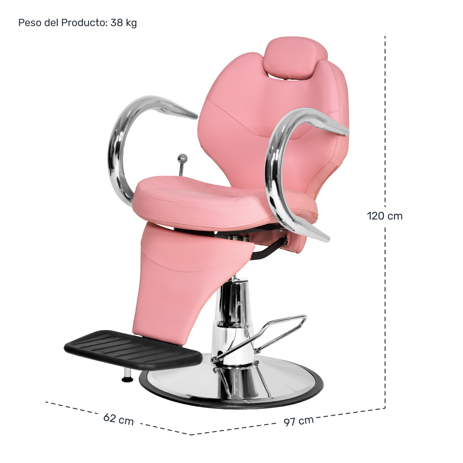 Silla Sillon Barberia Hidraulico Peluqueria Reclinable Salon Rosa