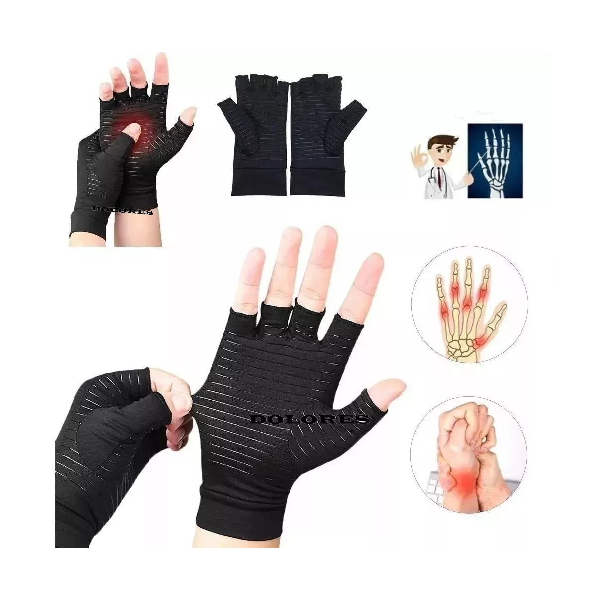 Guantes De Compresión P/artritis, Fibra Cobre Alivia Dolor Negro S