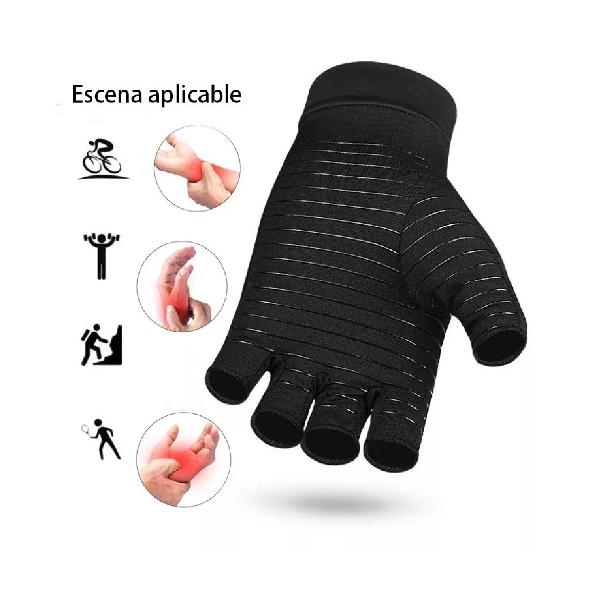 Guantes De Compresión P/artritis, Fibra Cobre Alivia Dolor Negro S
