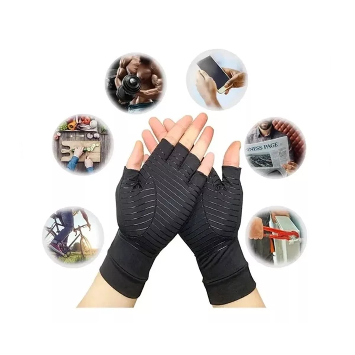 Guantes De Compresión P/artritis, Fibra Cobre Alivia Dolor Negro S