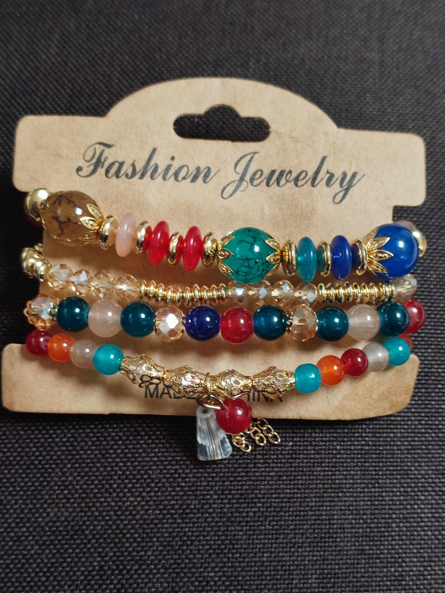 Set de 4 pulseras elasticas de colores verdes terracota, varios colores