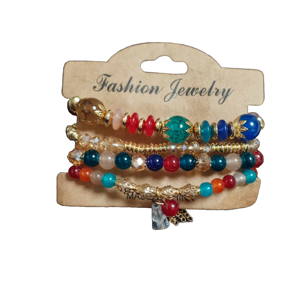 Set de 4 pulseras elasticas de colores verdes terracota, varios colores