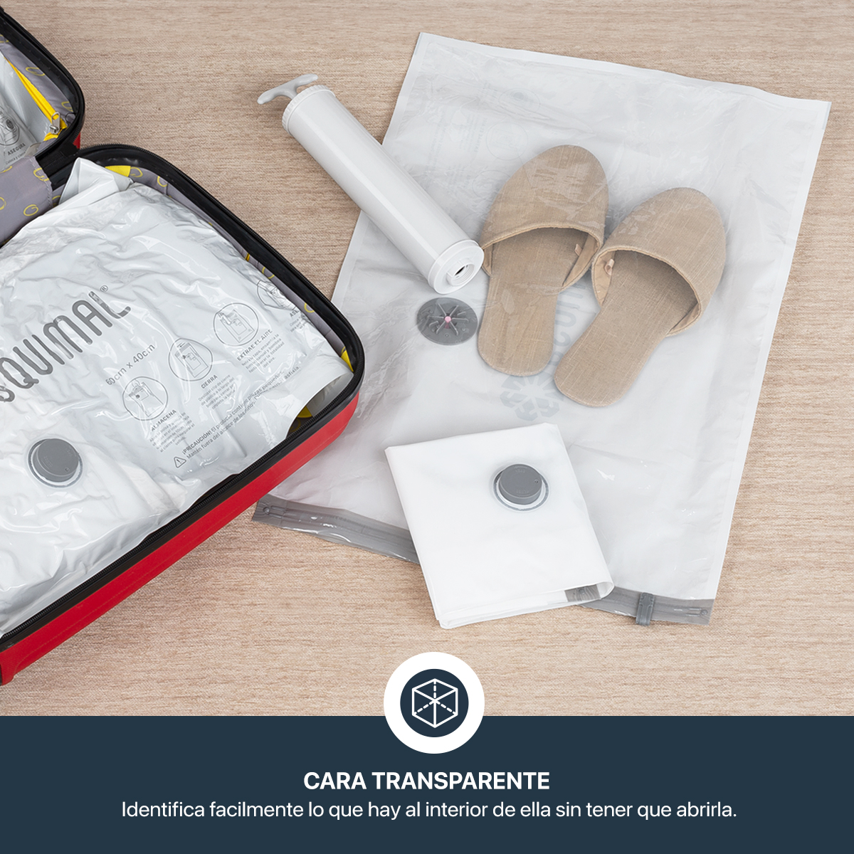 Bolsas de Almacenamiento al Vacío Set de 9 (80x60) con Bomba de Aire - Reutilizables - Bolsas de Compresión para Empacar Ropa, Guardar Edredones, Cobertores ESQUIMAL.