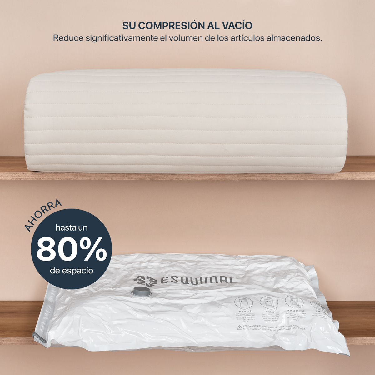 Bolsas de Almacenamiento al Vacío Set de 9 (80x60) con Bomba de Aire - Reutilizables - Bolsas de Compresión para Empacar Ropa, Guardar Edredones, Cobertores ESQUIMAL.