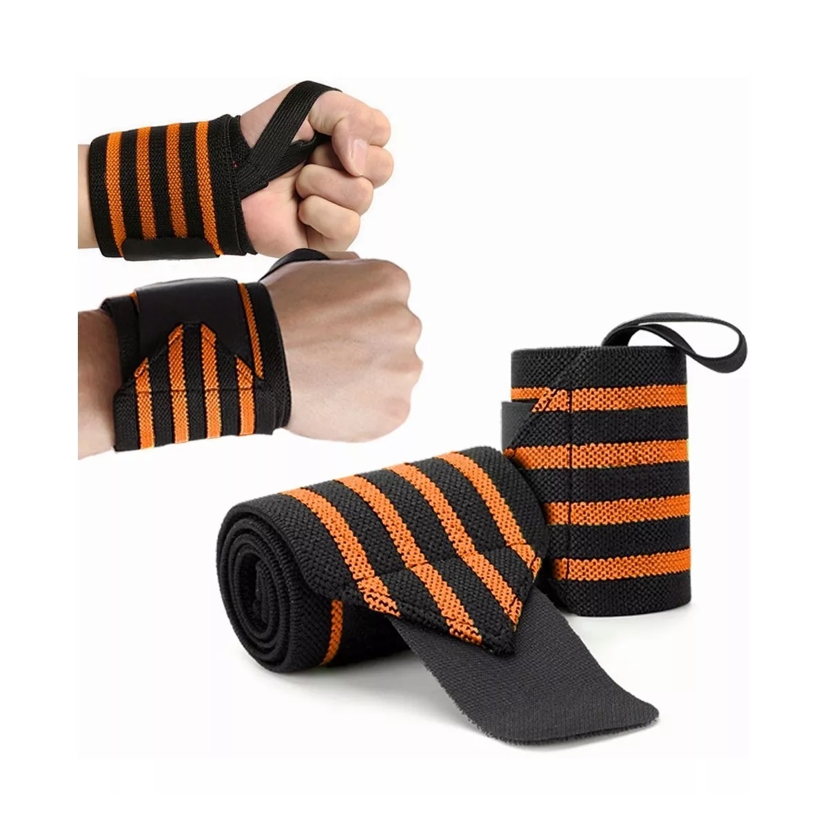 Par De Muñequera De Fitness Alta Calidad Elástico Gimnasio Naranja