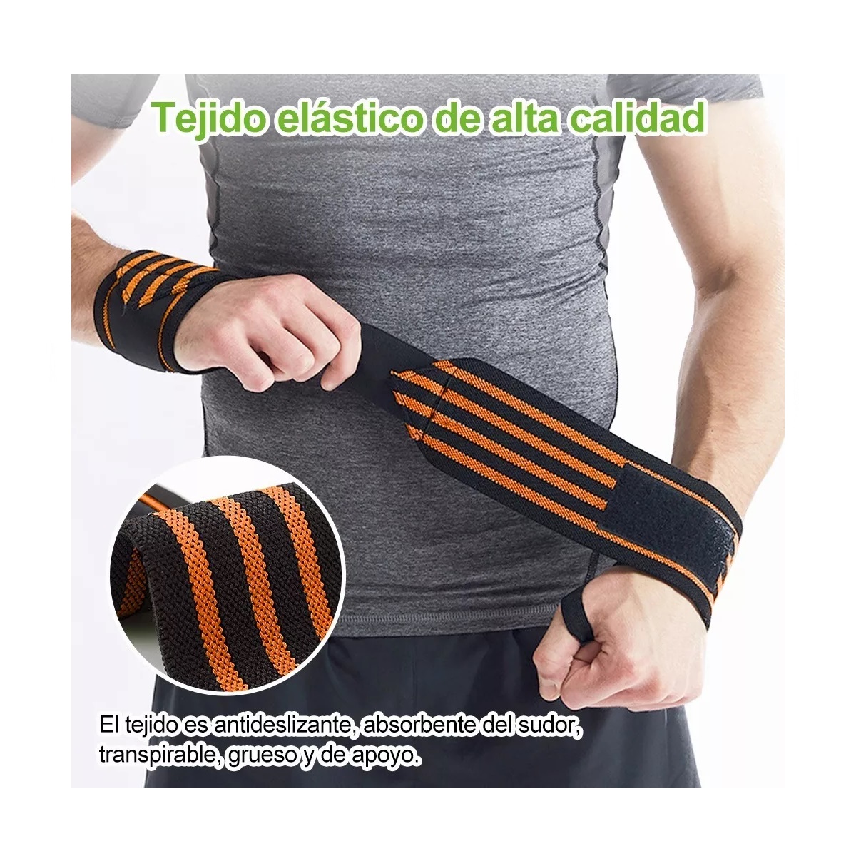 Par De Muñequera De Fitness Alta Calidad Elástico Gimnasio Naranja