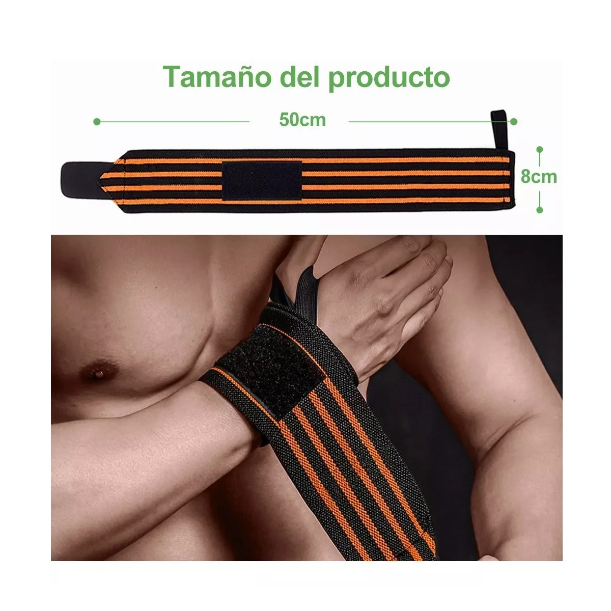 Par De Muñequera De Fitness Alta Calidad Elástico Gimnasio Naranja