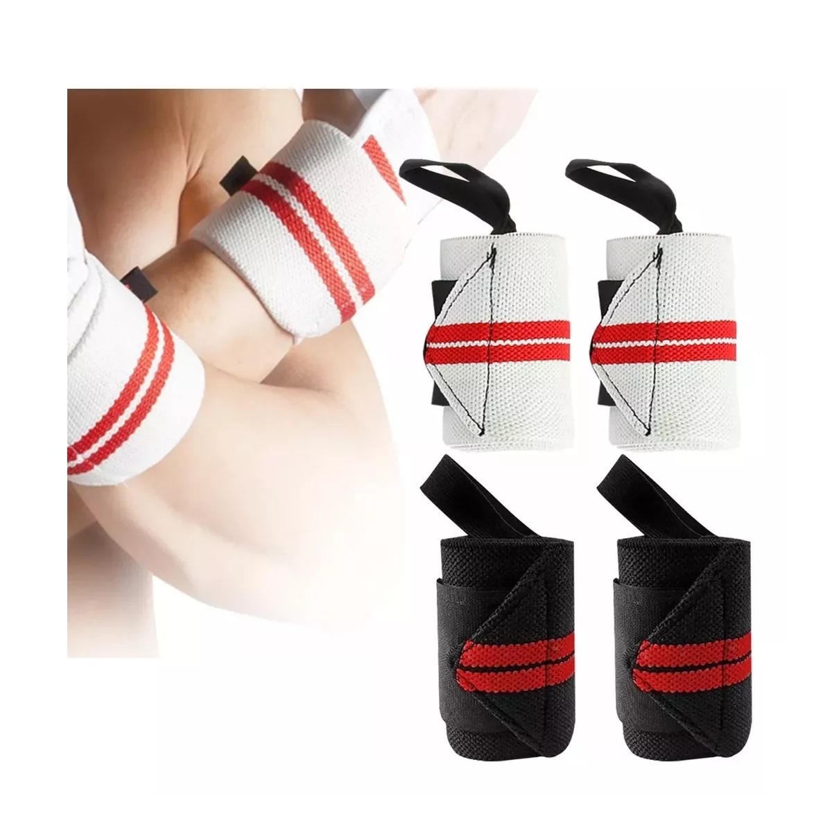 Par Muñequeras Premium Crossfit Gym Pesas Gimnasio 2kits Blanco/Negro