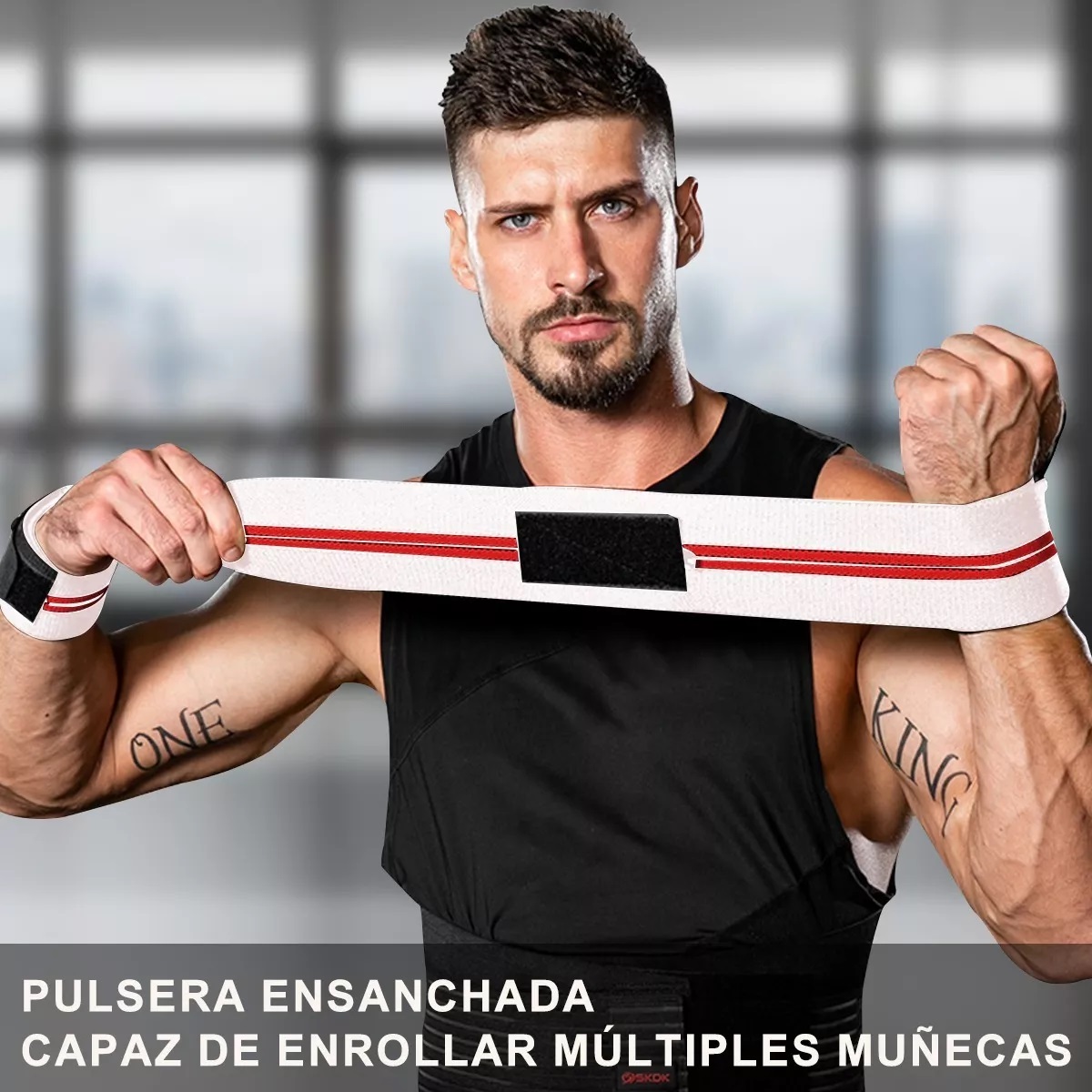 Par Muñequeras Premium Crossfit Gym Pesas Gimnasio 2kits Blanco/Negro