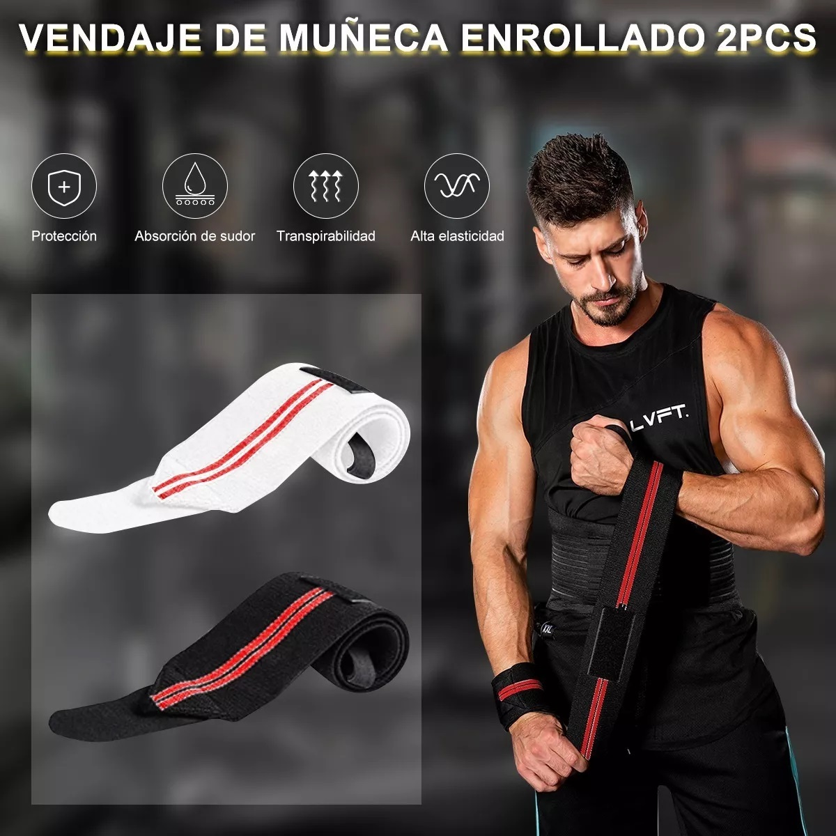 Par Muñequeras Premium Crossfit Gym Pesas Gimnasio 2kits Blanco/Negro