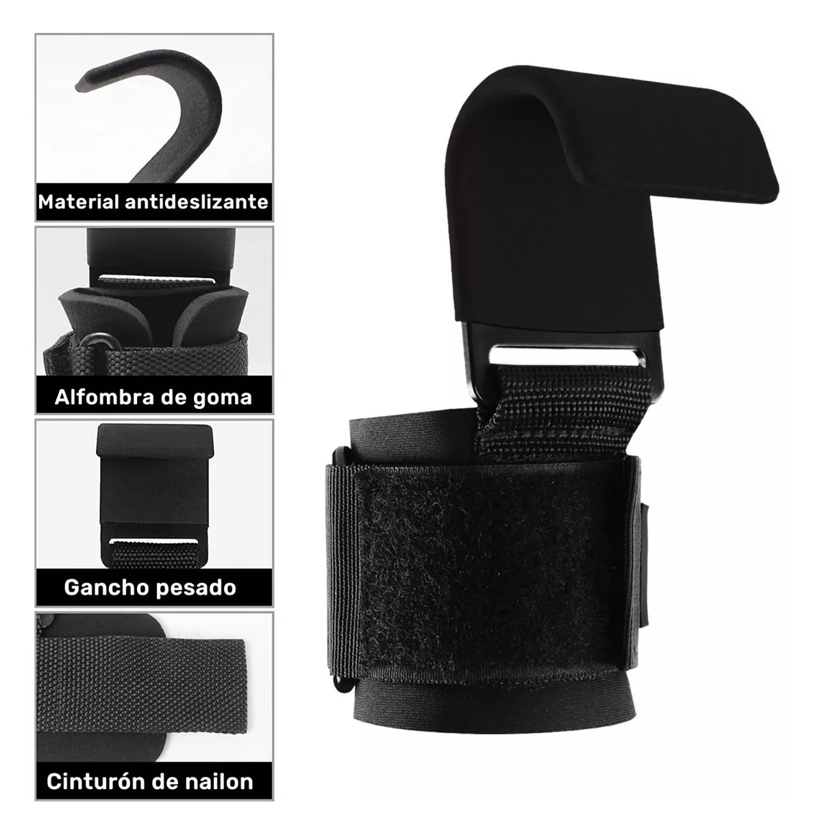 Strap Gancho Muñequera Gym Crossfit Pesas Deportiva Gimnasio Negro