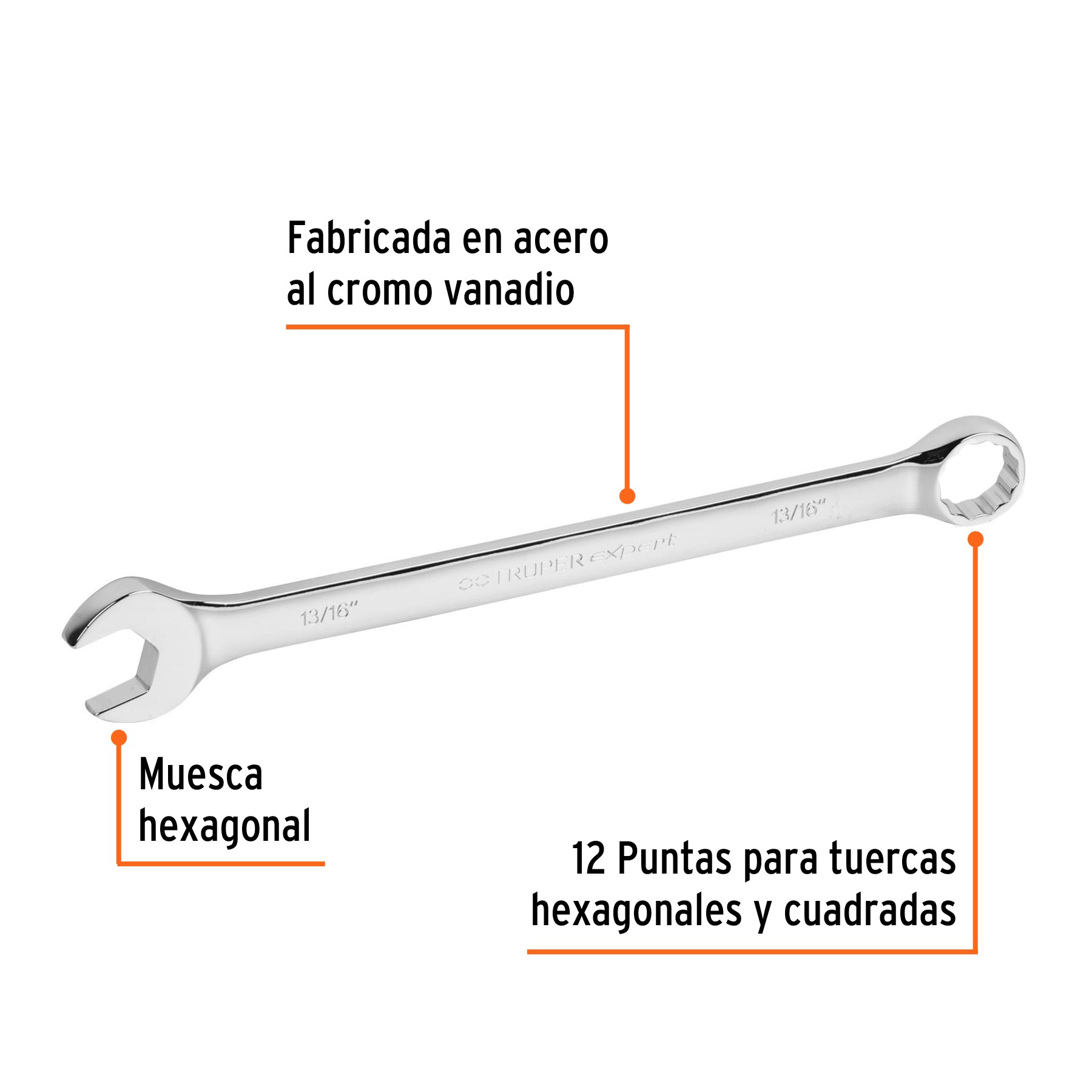 LLAVE COMBINADA EXTRALARGA 13/16" X 298 MM DE LARGO, TRUPER EXPERT 15599