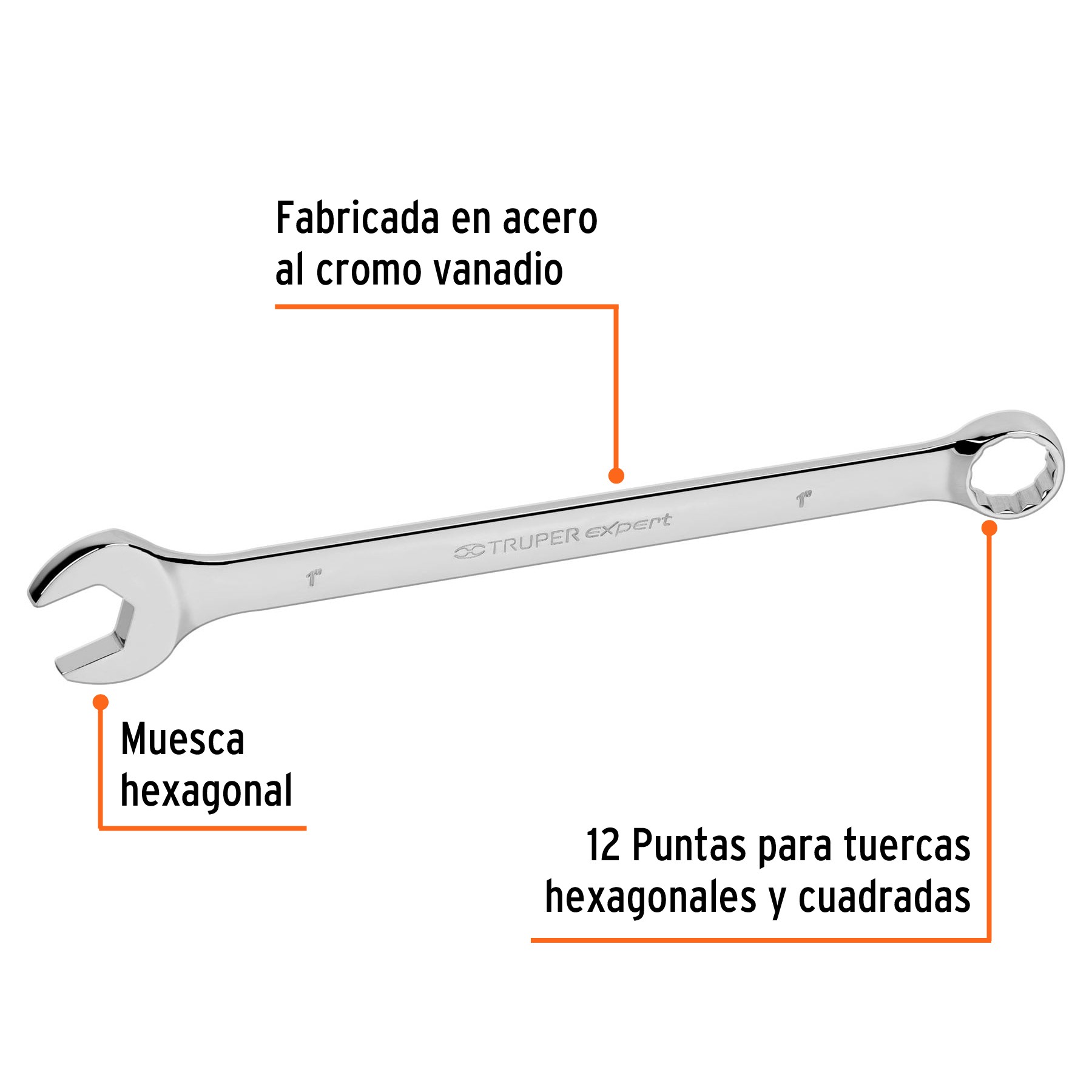 LLAVE COMBINADA EXTRALARGA 1" X 355 MM DE LARGO, TRUPER EXPERT 15602
