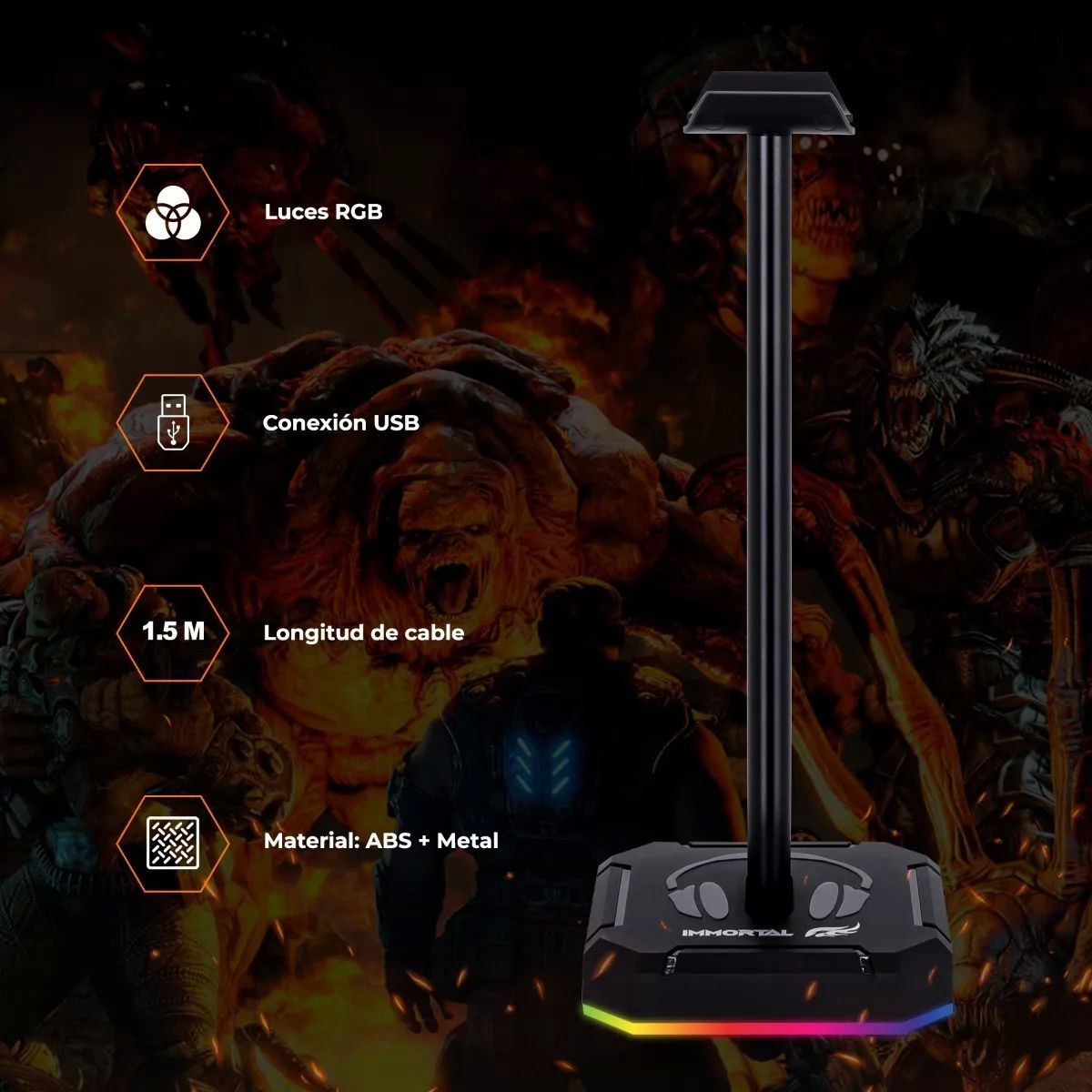 combo audifonos gamer nasa alambricos  con soporte  para audifonos  inmortal gamer 