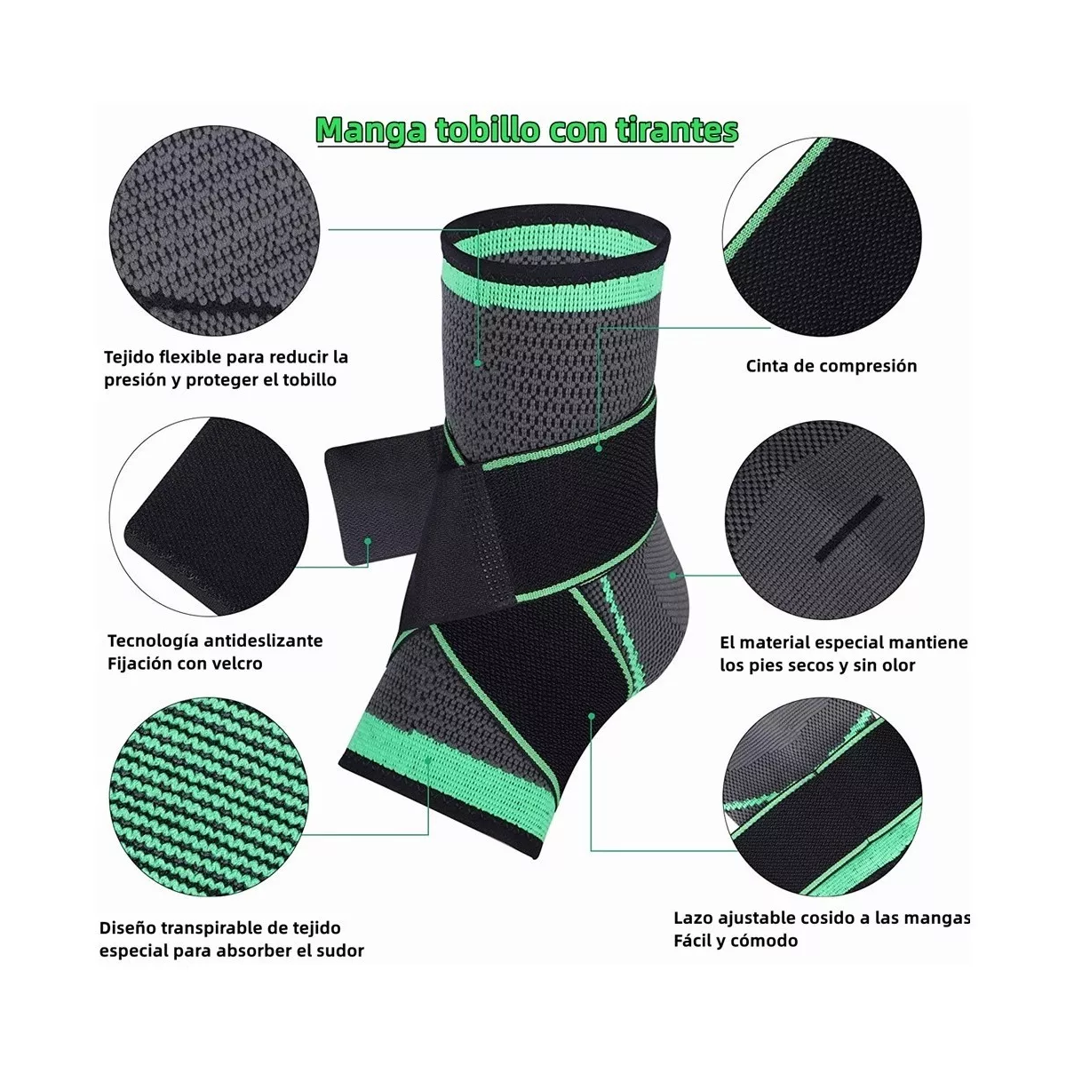 Tobillera Deportiva De Compresión Ortopédica Gym Esguince Verde