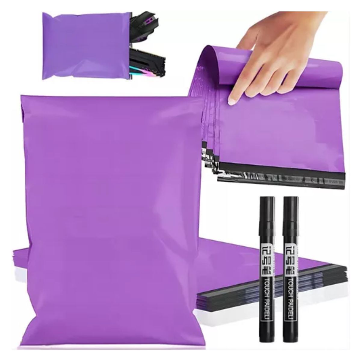 200 Bolsas Sobres Plástico Envíos Paquetería 25*35cm+2 Pluma Morado