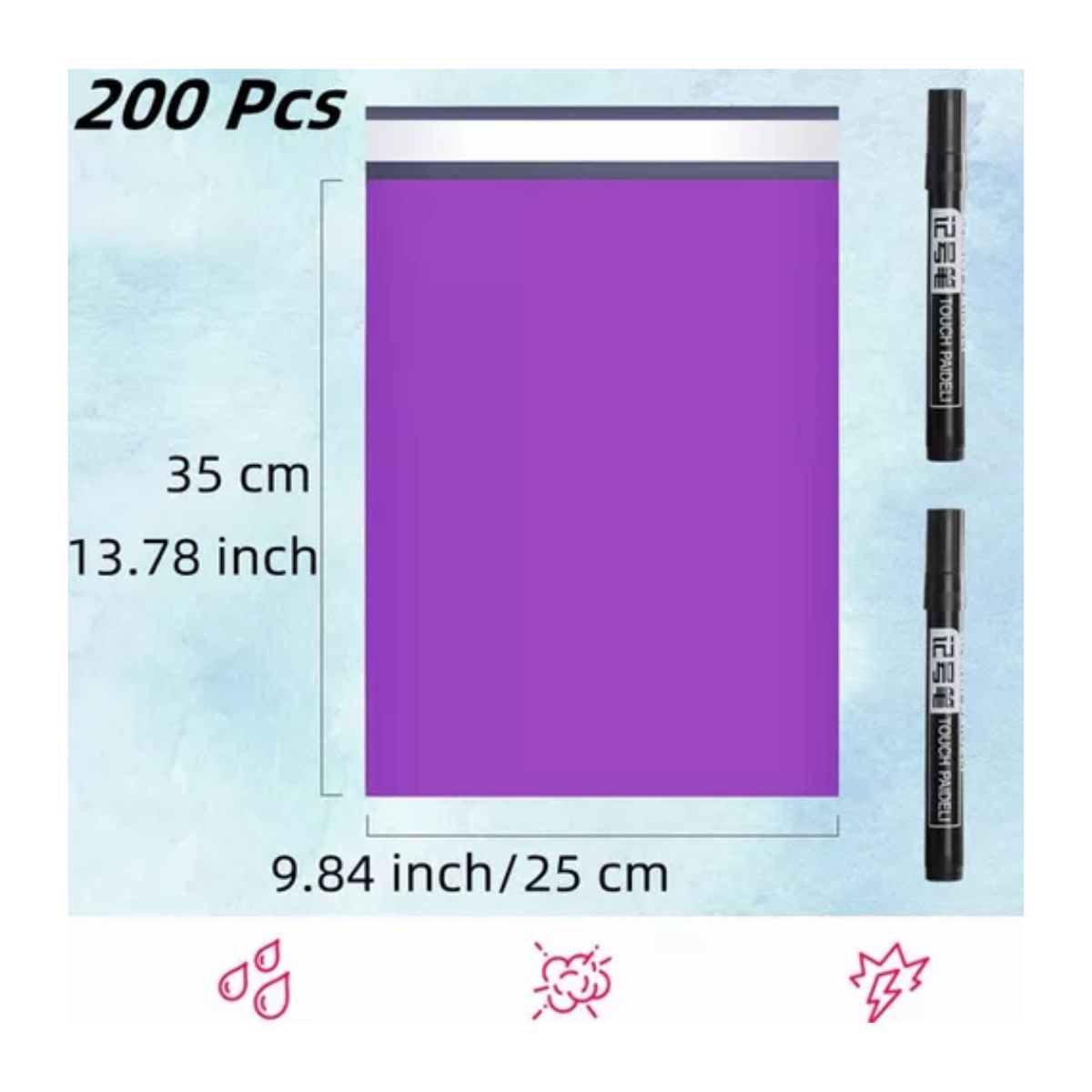 200 Bolsas Sobres Plástico Envíos Paquetería 25*35cm+2 Pluma Morado